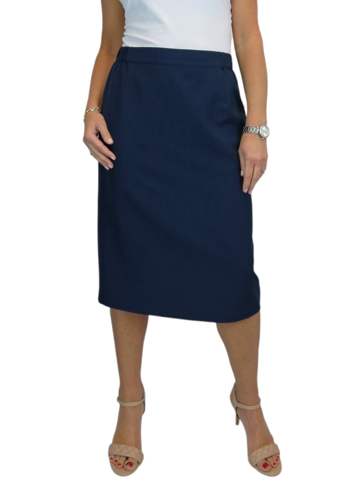 Women s Smart Elasticated Waist Pencil Skirt Navy Blue