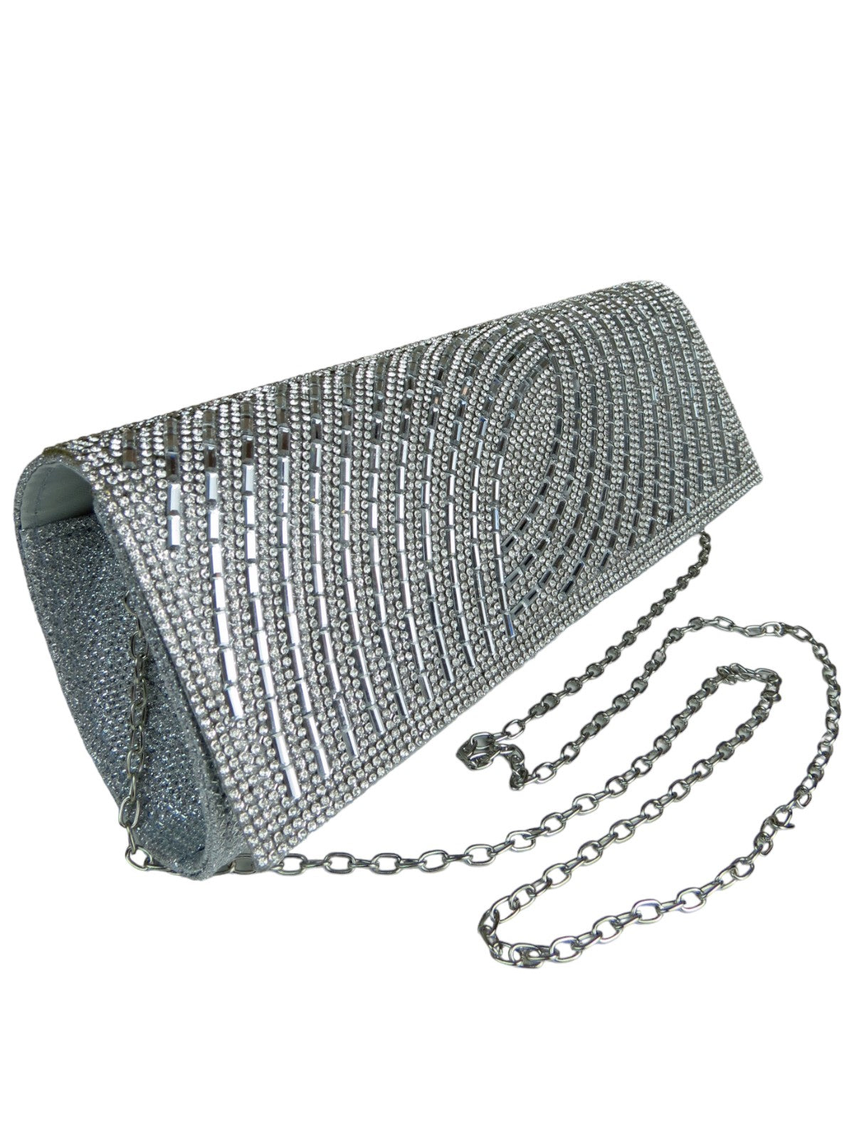 Oval Pattern Diamante Clutch Bag Silver Icecoolfashion