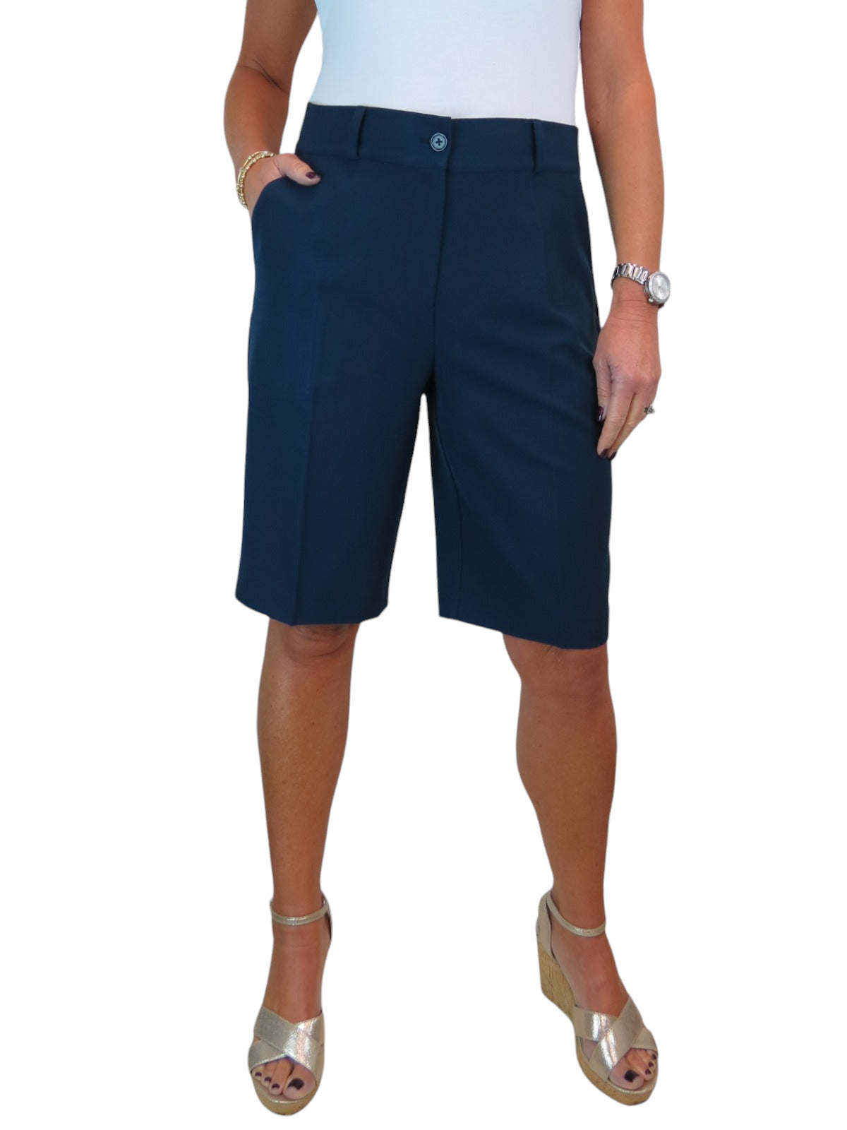 Ladies Smart Tailored Shorts Navy Blue Icecoolfashion