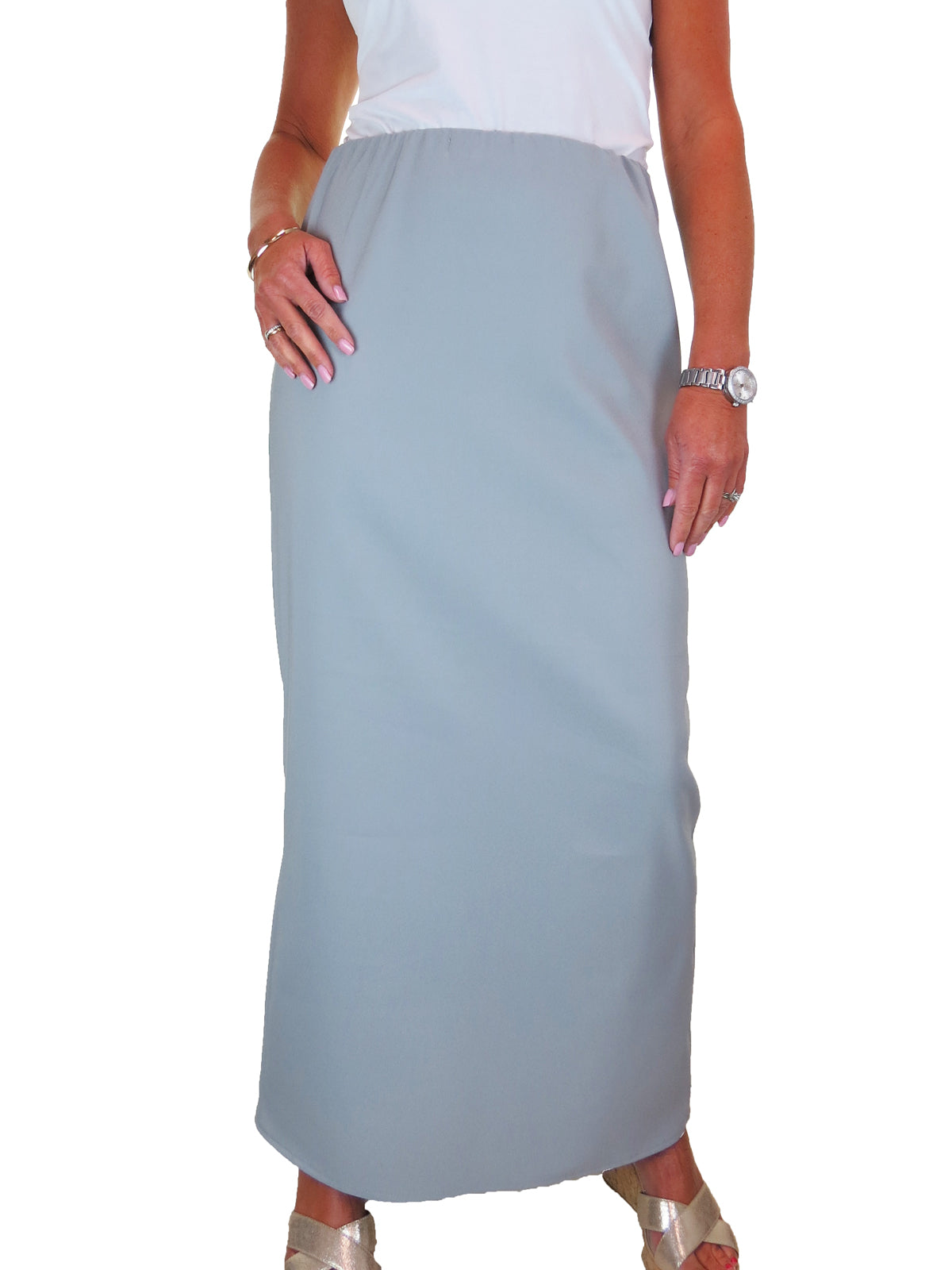 Smart Elasticated Waist Loose Fit Maxi Pencil Skirt Silver Grey