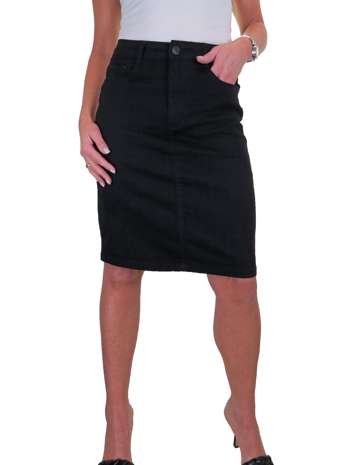 Women s Knee Length Stretch Chino Pencil Skirt Black Icecoolfashion