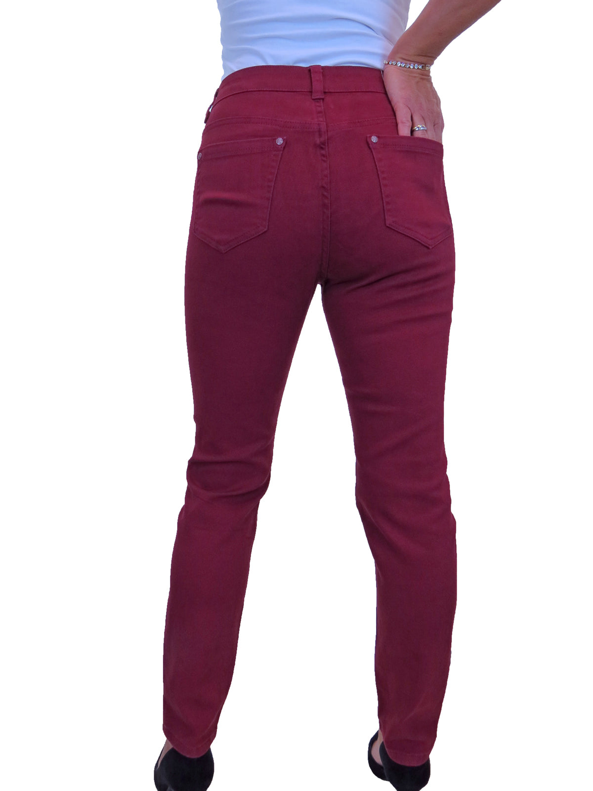 Womens High Waist Stretch Denim Jeans Burgundy Red