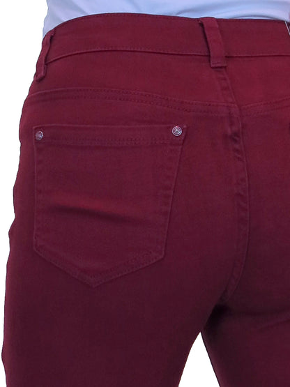 Womens High Waist Stretch Denim Jeans Burgundy Red