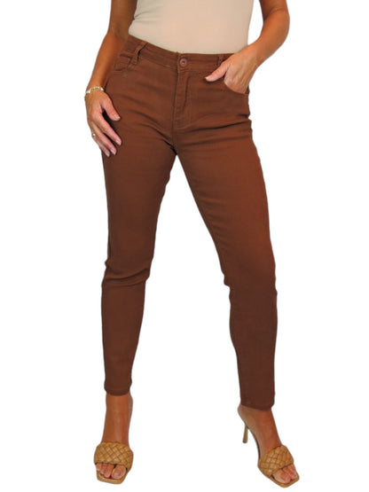 Womens High Waist Stretch Denim Jeans Brown