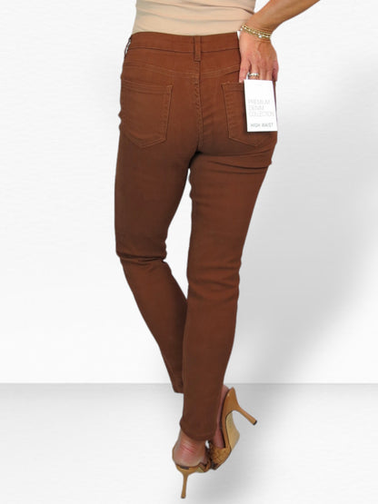 Womens High Waist Stretch Denim Jeans Brown