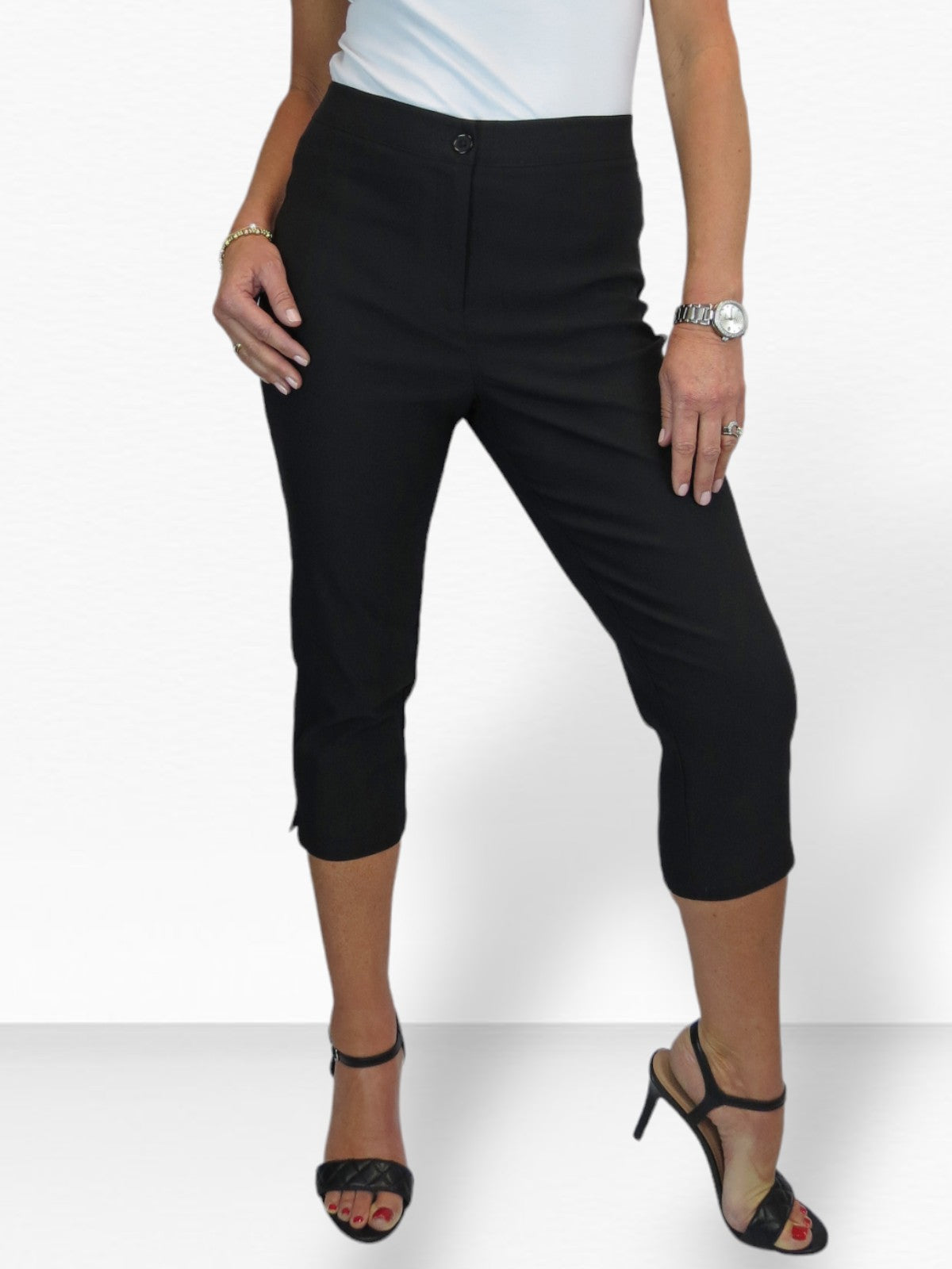 Women's Cropped 3/4 Length Capri Trousers Black