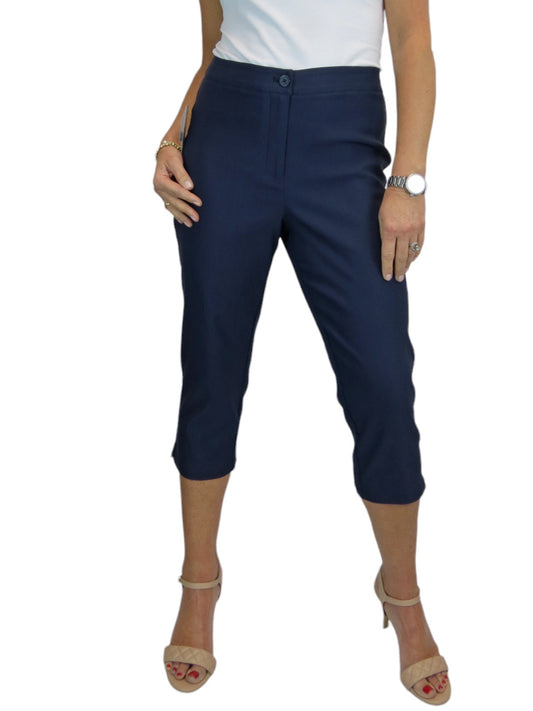 Women's Cropped 3/4 Length Capri Trousers Navy Blue