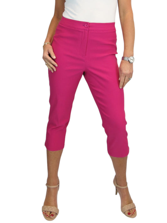 Women's Cropped 3/4 Length Capri Trousers Fuchsia Pink