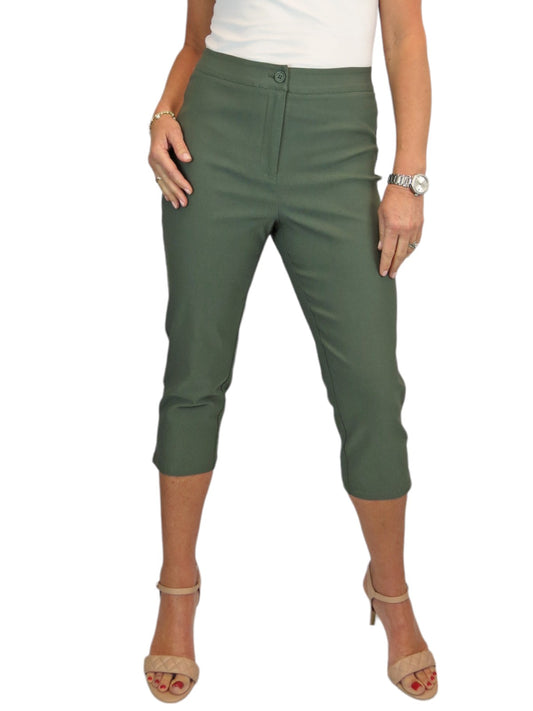 Women's Cropped 3/4 Length Capri Trousers Khaki Green