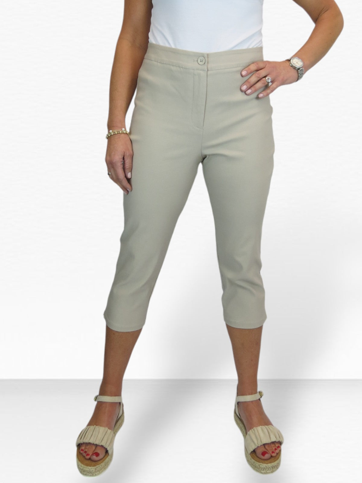 Women's Cropped 3/4 Length Capri Trousers Beige