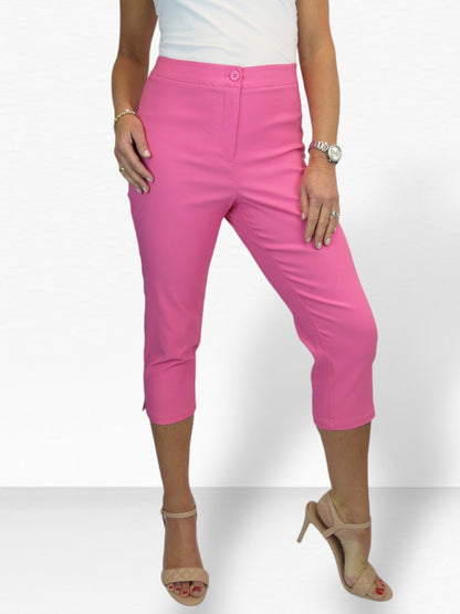 Women's Cropped 3/4 Length Capri Trousers Hot Pink