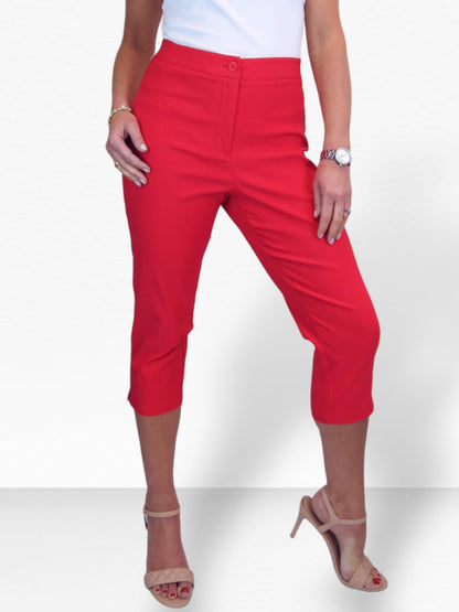 Women's Cropped 3/4 Length Capri Trousers Red