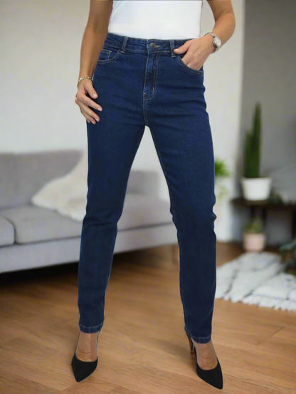 Women's Straight Leg Stretch Denim Jeans Smooth Indigo