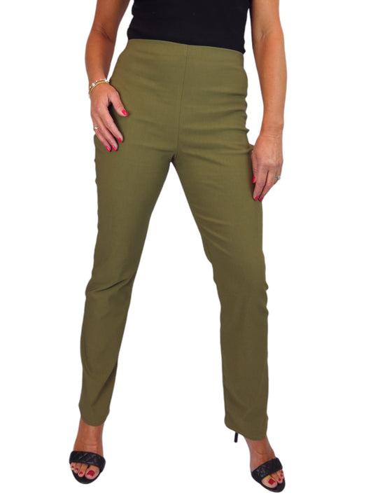 Elasticated Waist Straight Leg Trousers Khaki Green