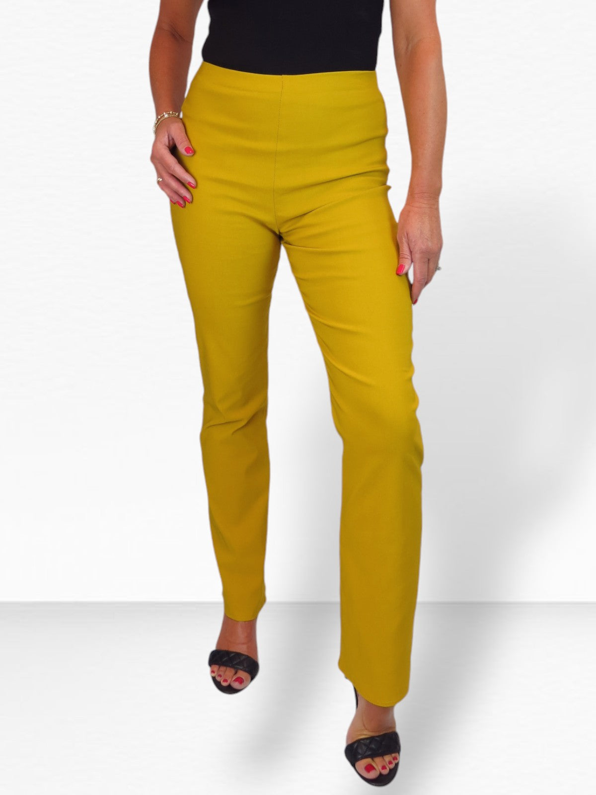 Elasticated Waist Straight Leg Trousers Mustard Yellow