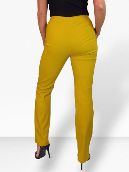 Elasticated Waist Straight Leg Trousers Mustard Yellow