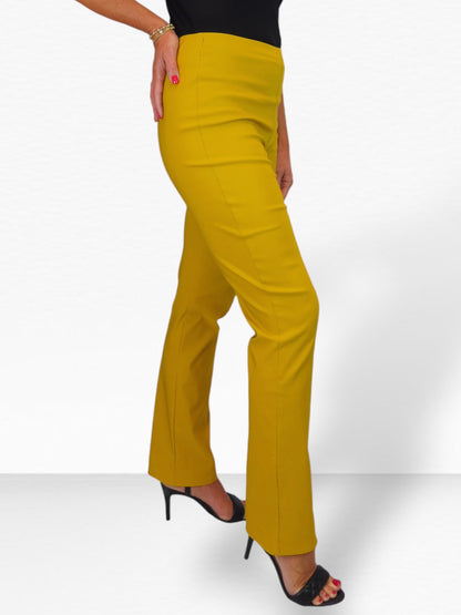 Elasticated Waist Straight Leg Trousers Mustard Yellow