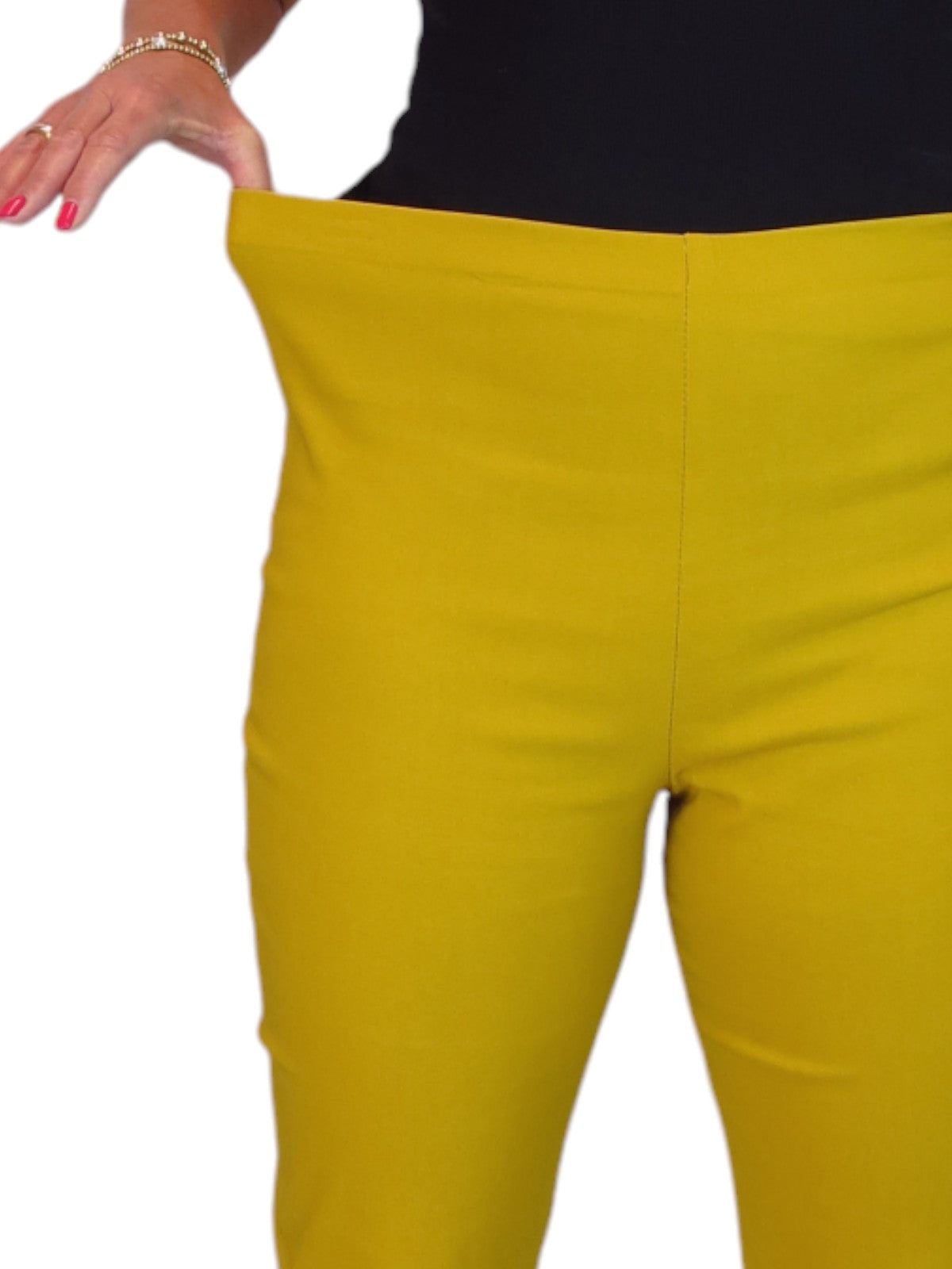 Elasticated Waist Straight Leg Trousers Mustard Yellow