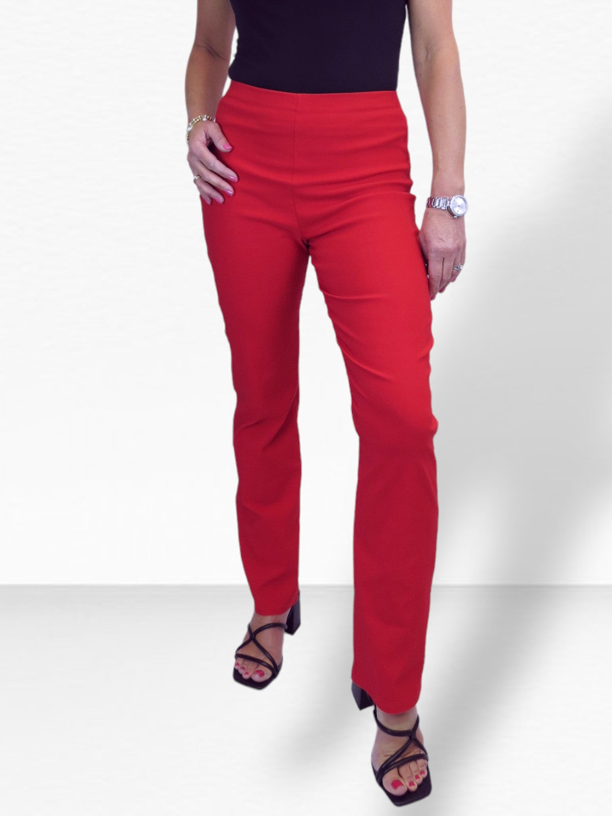 Elasticated Waist Straight Leg Trousers Red