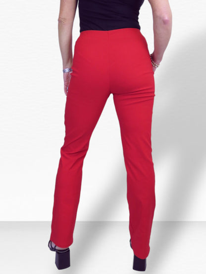 Elasticated Waist Straight Leg Trousers Red