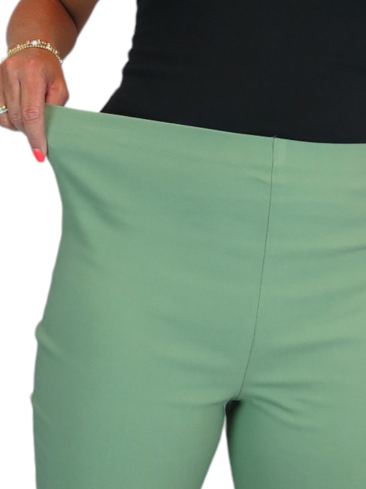 Elasticated Waist Straight Leg Trousers Sage Green