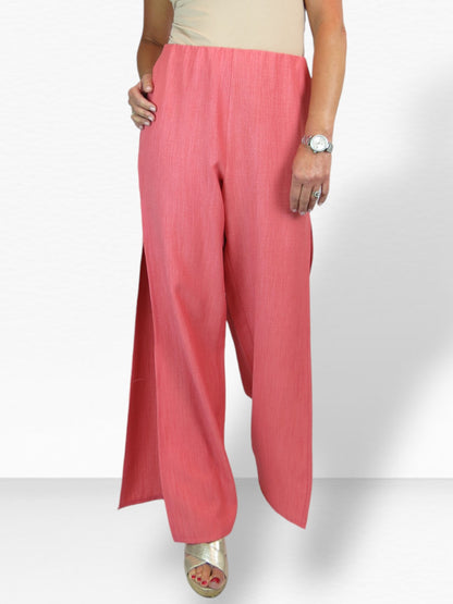 Women's Linen Look Open Leg Trousers Coral