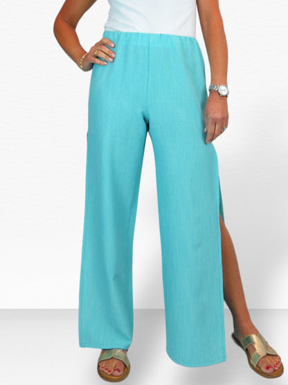 Women's Linen Look Open Leg Trousers Turquoise