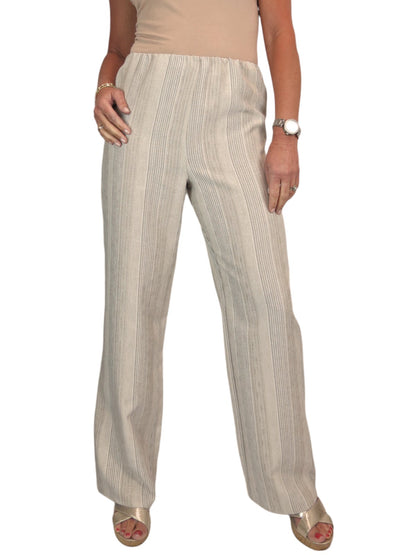 Women's Wide Leg Striped Linen Trousers Stone Beige