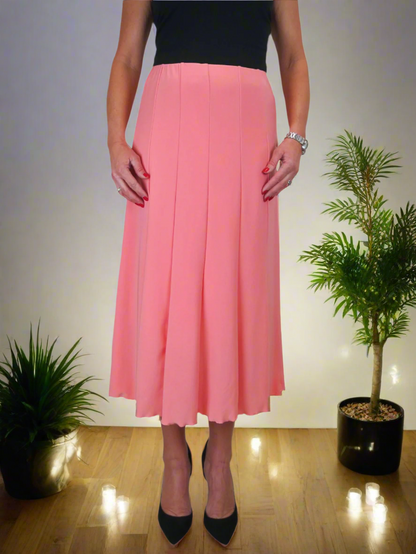 Midi Maxi Panel Fishtail Lined Skirt Peach