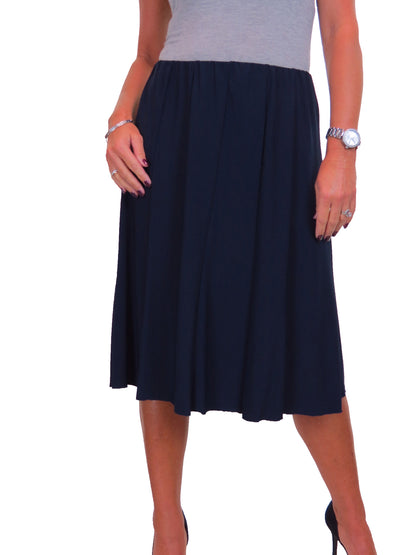 Smart Lined Stretch Below Knee Flare Skirt Navy Blue