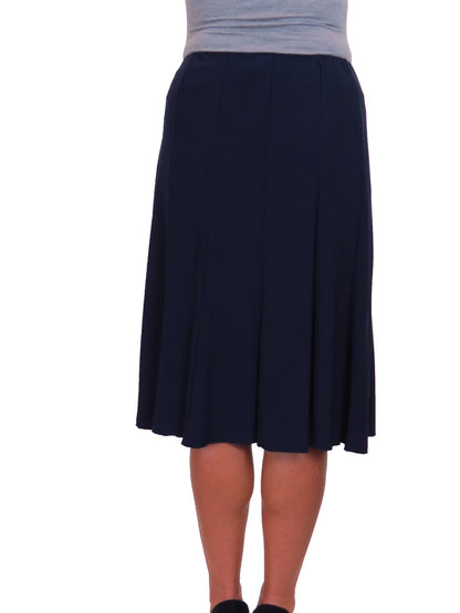 Smart Lined Stretch Below Knee Flare Skirt Navy Blue