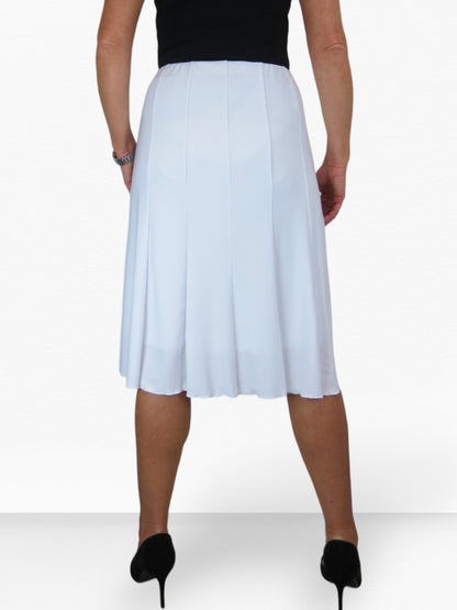 Fully Lined Stretch Below Knee Flare Skirt White