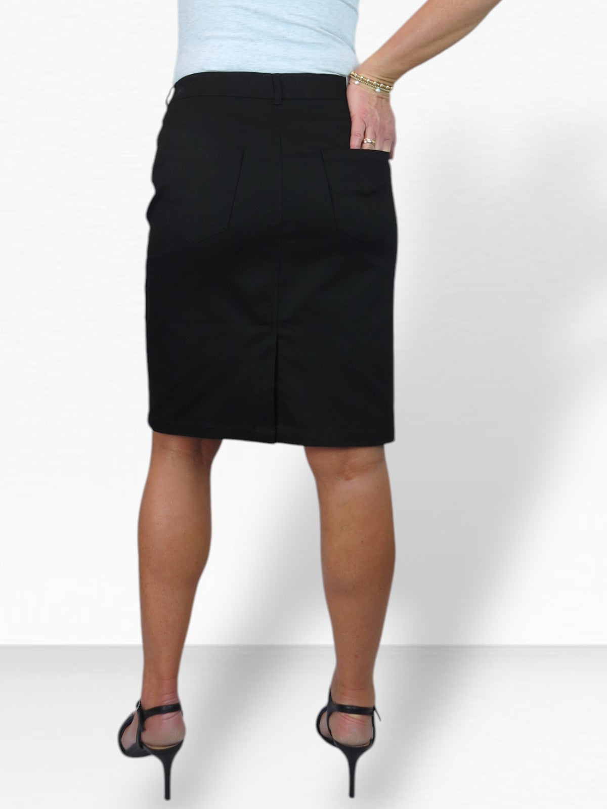 Women's Knee Length Stretch Chino Pencil Skirt Black