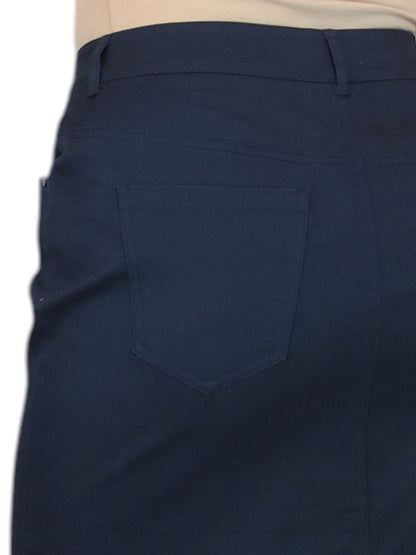 Women's Knee Length Stretch Chino Pencil Skirt Navy Blue