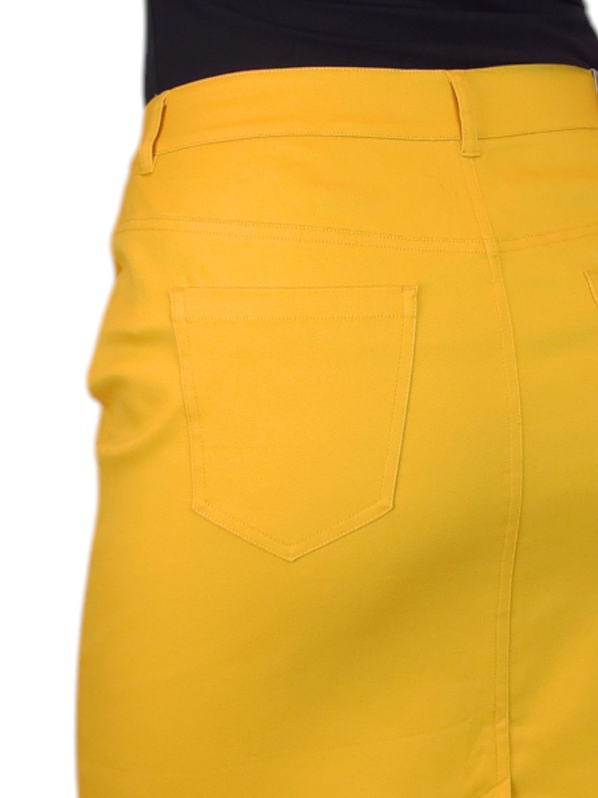 Women's Knee Length Stretch Chino Pencil Skirt Mustard Yellow