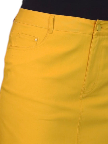 Women's Knee Length Stretch Chino Pencil Skirt Mustard Yellow