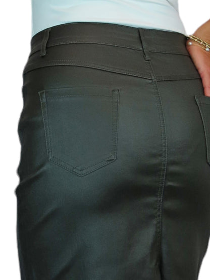 Women's Coated Leather Look Pencil Skirt Khaki Green