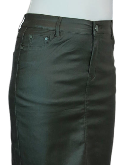 Women's Coated Leather Look Pencil Skirt Khaki Green