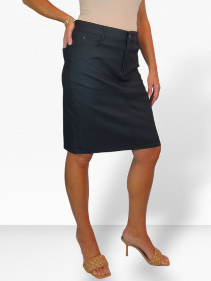 Women's Coated Leather Look Pencil Skirt Matte Black