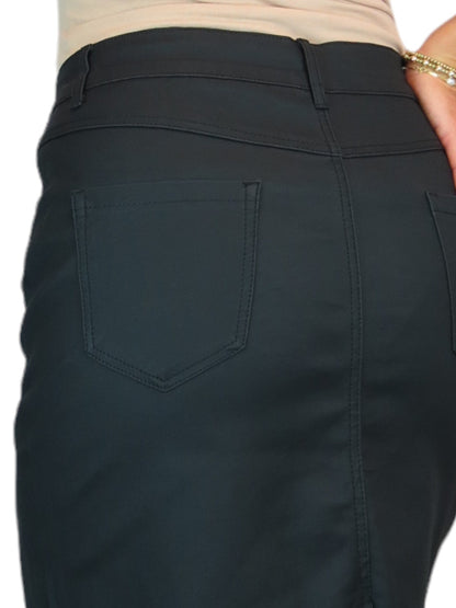 Women's Coated Leather Look Pencil Skirt Matte Black