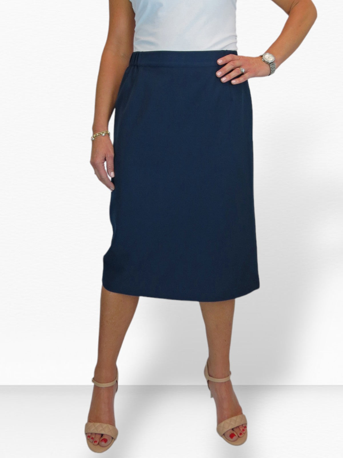 Women's Smart Elasticated Waist Pencil Skirt Navy Blue