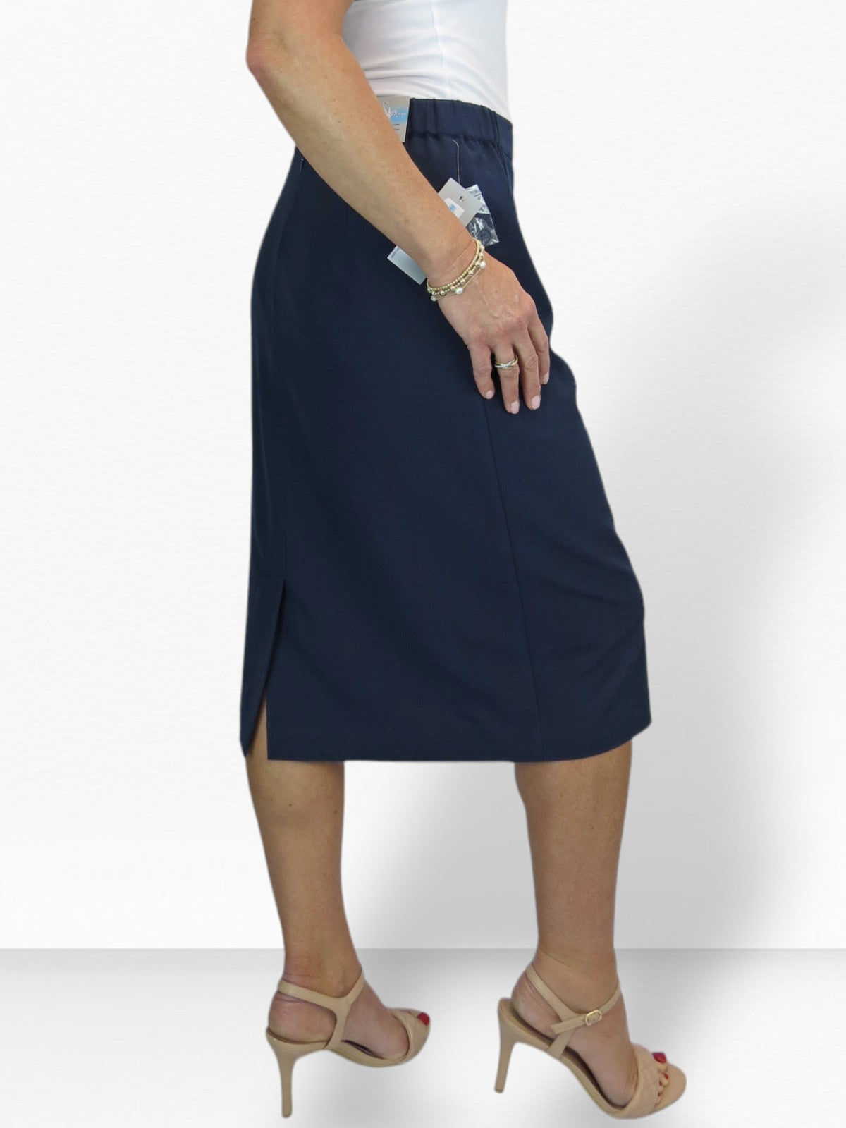 Women's Smart Elasticated Waist Pencil Skirt Navy Blue