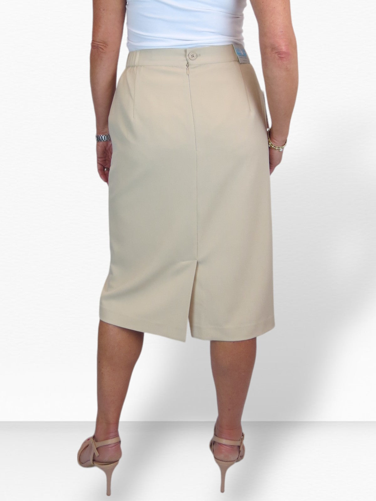 Women's Smart Elasticated Waist Pencil Skirt Beige