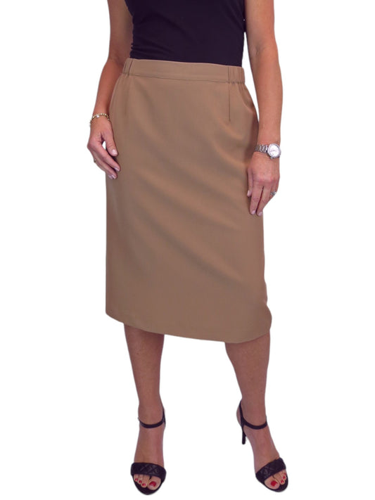 Women's Smart Elasticated Waist Pencil Skirt Tan