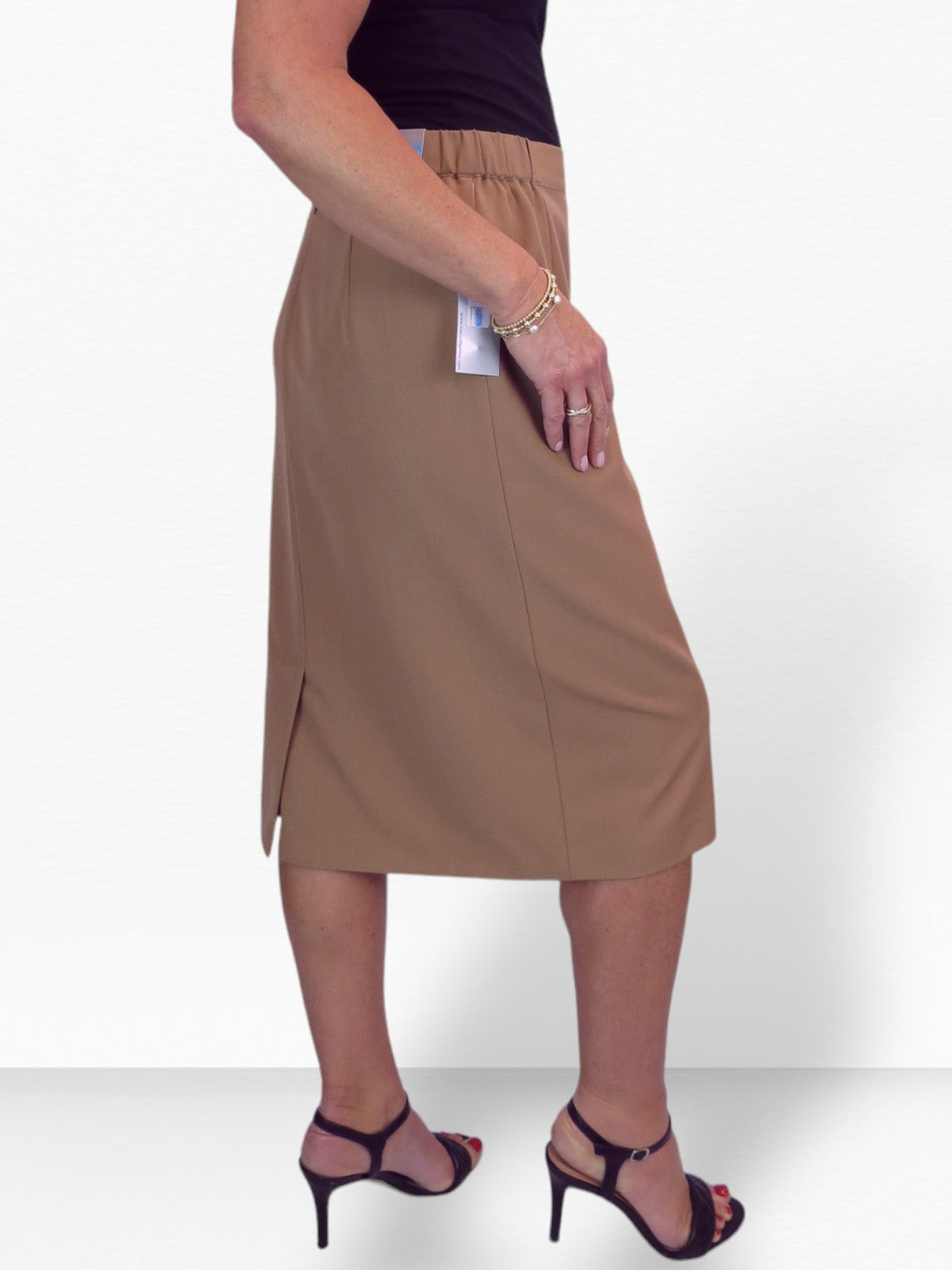 Women's Smart Elasticated Waist Pencil Skirt Tan