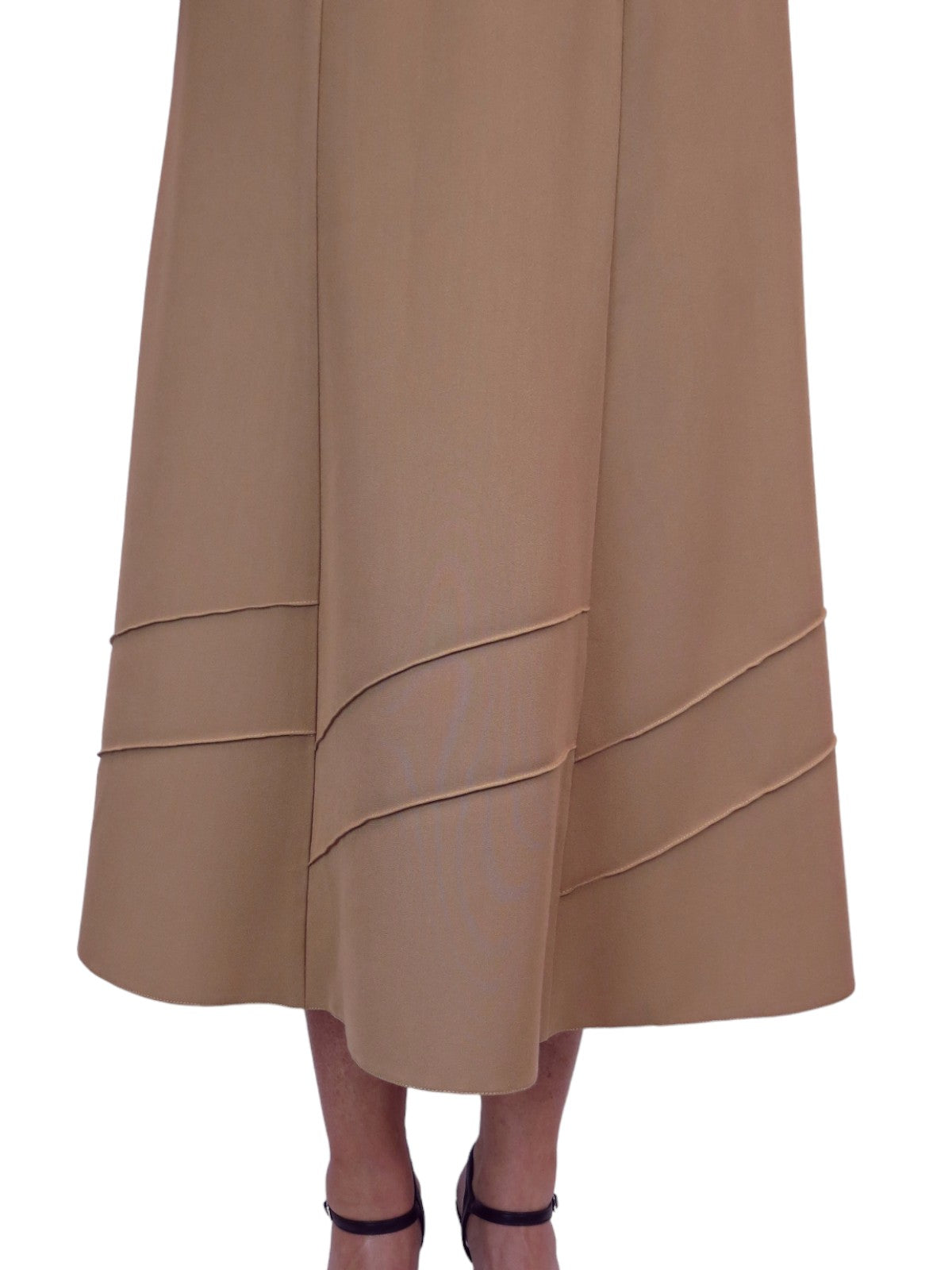 Women's Smart Flared Midi Skirt Elastic Waist Tan