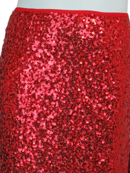 Womens Sequin Maxi Skirt With Side Slit Red