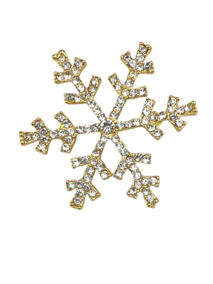 Diamante Winter Snowflake Brooch Gold