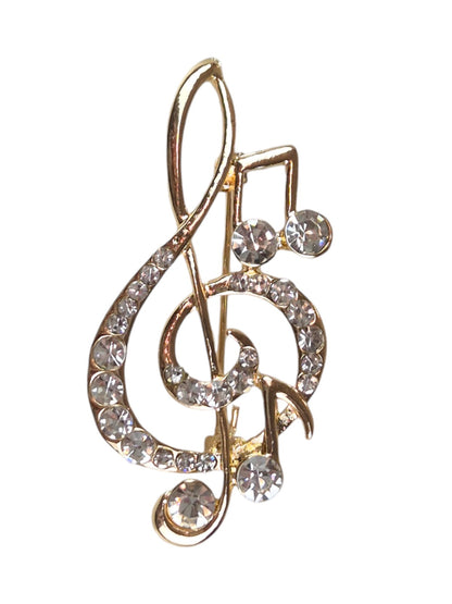 Treble Clef Music Symbol Diamante Brooch Gold