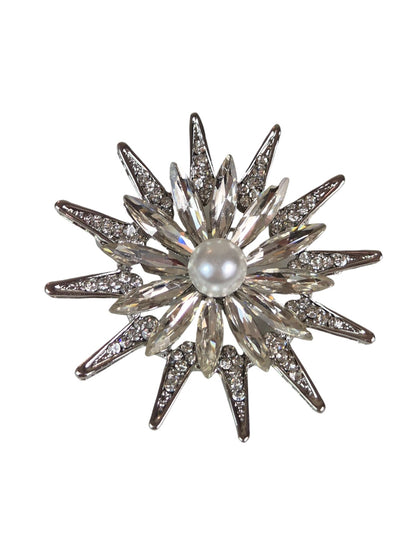 Diamante Daisy Style Flower Brooch Silver